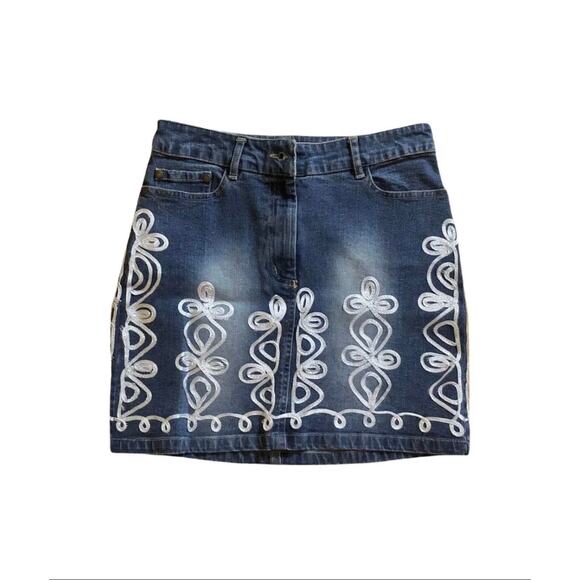 Vintage Betsey Johnson Embroidered Denim Jean Mini Skirt Size 2 New - Picture 3 of 7